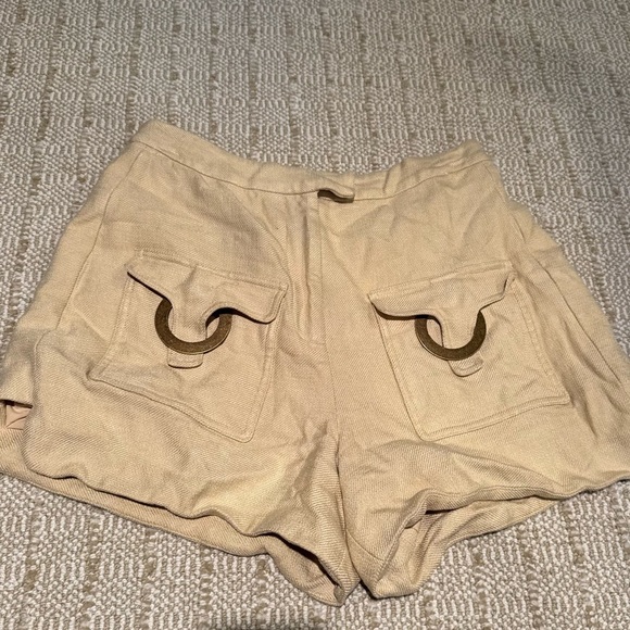 Alexis Fio High-Waist Wide-Leg Tan & Gold Shorts | S - Picture 4 of 8